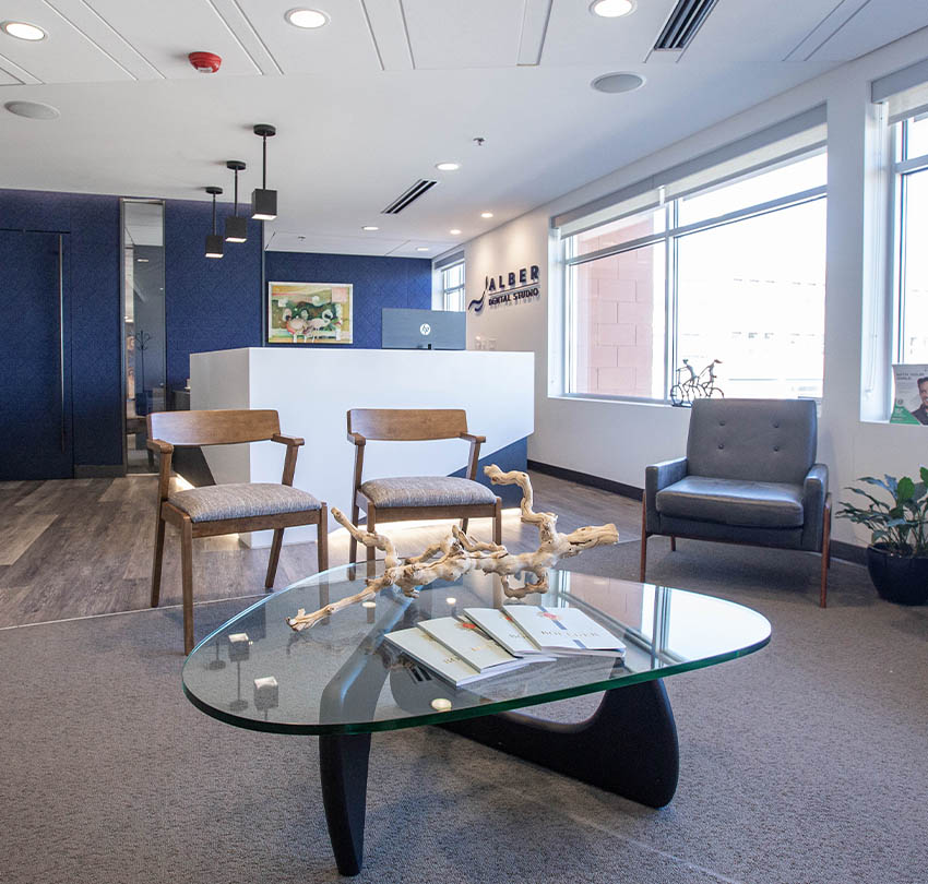 Comfortable patient lounge at Alber Dental Studio in Boulder, CO